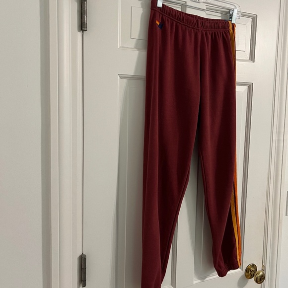 Aviator Nation 5 Stripe Burgundy Sweatpants Size M - Picture 3 of 13
